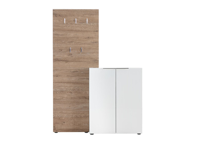 Meuble d'entrée bois blanc laqué avec armoire et étagère porte-manteau HALL - Meuble d'entrée bois blanc laqué avec armoire et étagère porte-manteau HALL