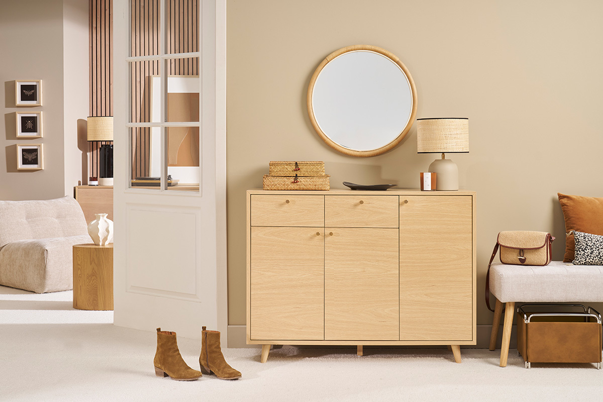 Meuble d'entre -  meuble de rangements  chaussures finition bois clair chne et mtal dor L110 cm SILVESTRE