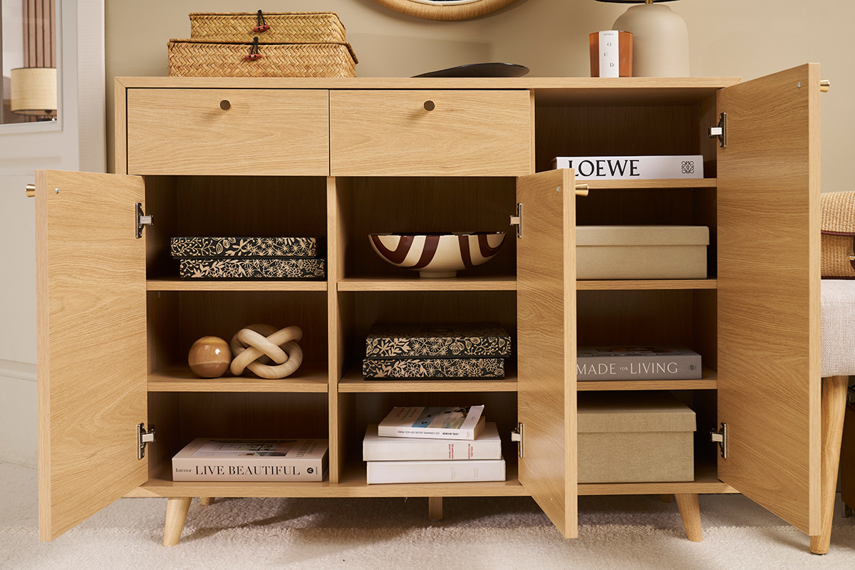 Meuble d'entre -  meuble de rangements  chaussures finition bois clair chne et mtal dor L110 cm SILVESTRE