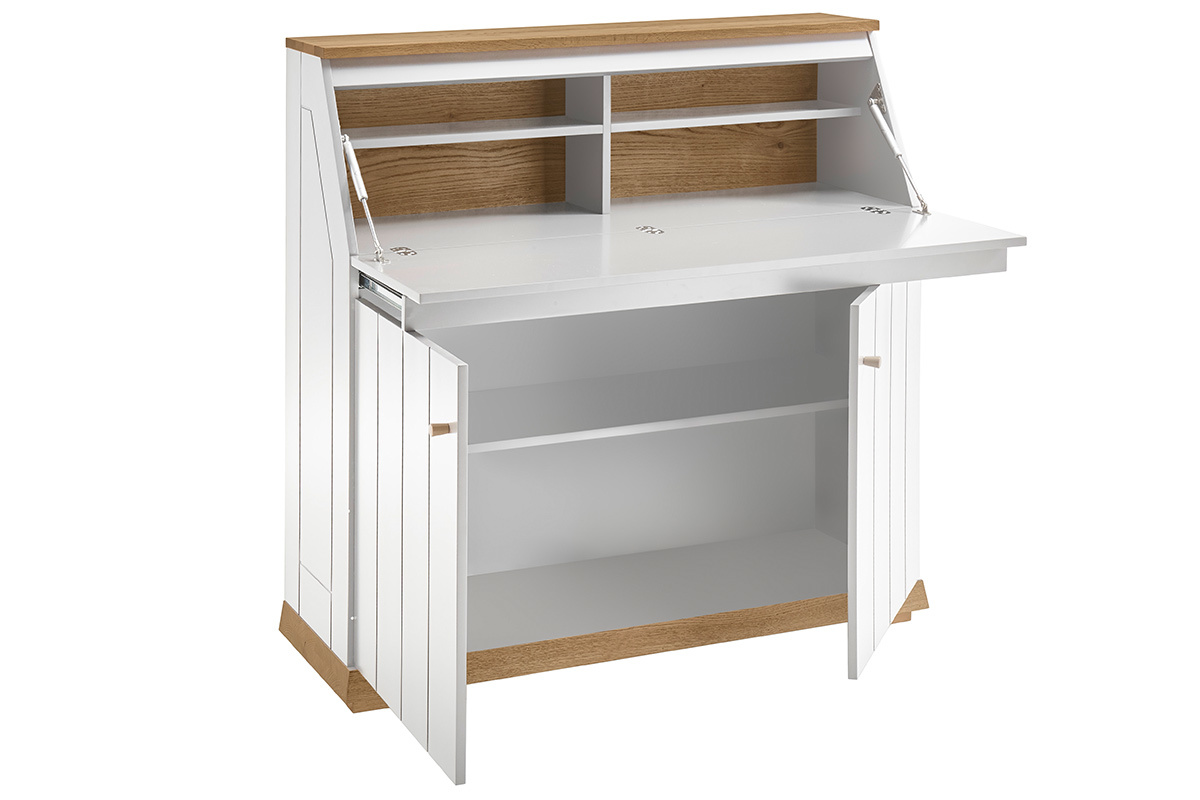 Meuble secr�taire authentique blanc et bois L109 cm CAMPO