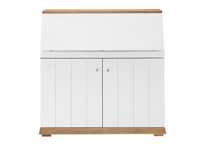 Meuble secr&eacute;taire authentique blanc et bois L109 cm CAMPO
