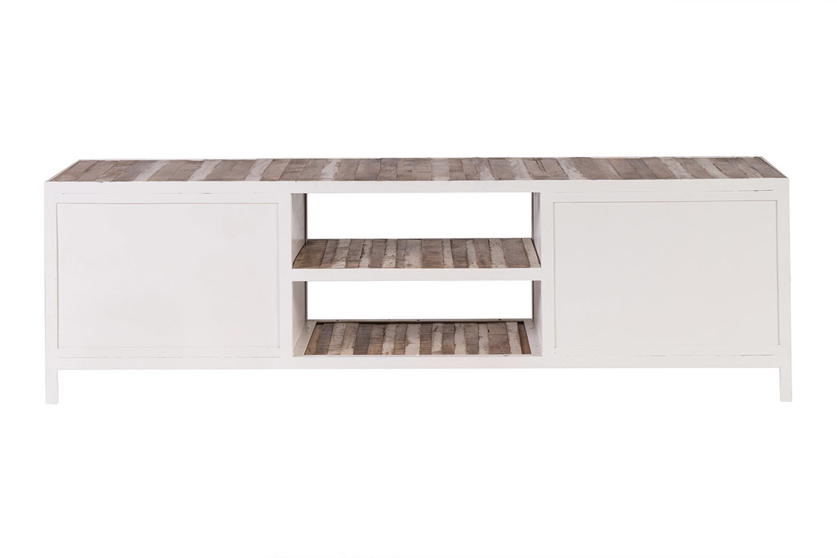 Meuble TV bois et m�tal blanc 150cm ROCHELLE