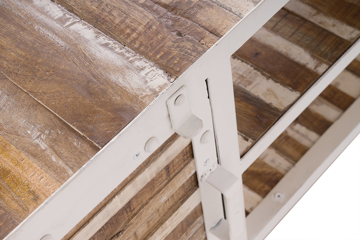 Meuble TV bois et m�tal blanc 150cm ROCHELLE