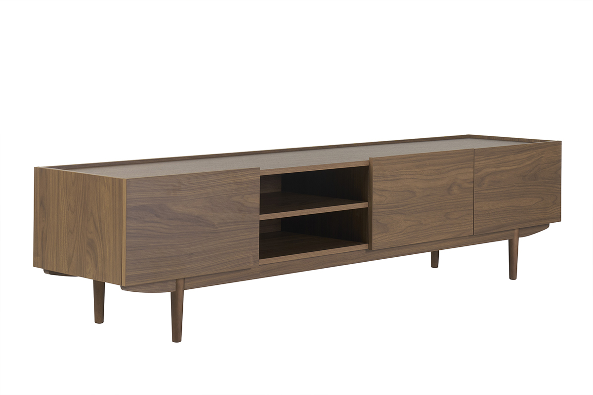 Meuble TV bois fonc noyer 3 portes L180 cm SANAA