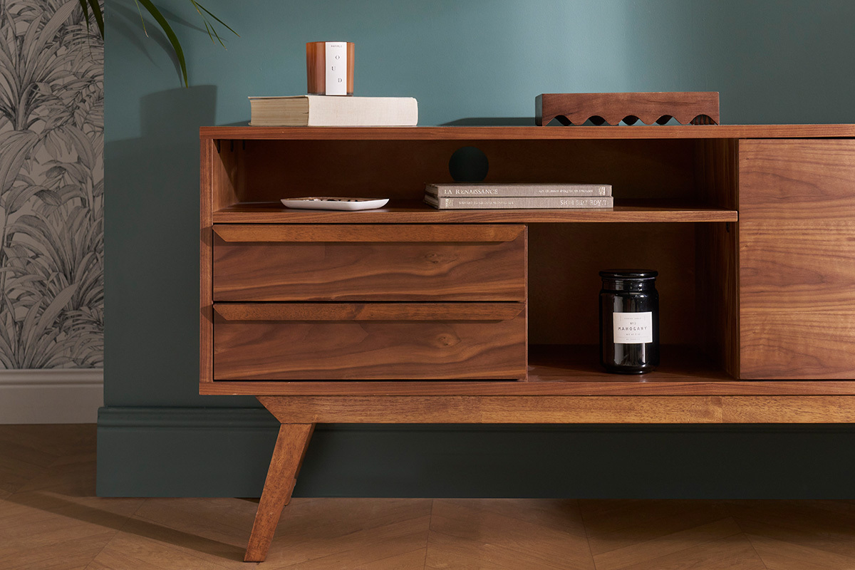 Meuble TV - Buffet vintage bois fonc noyer L160 cm VOLVER