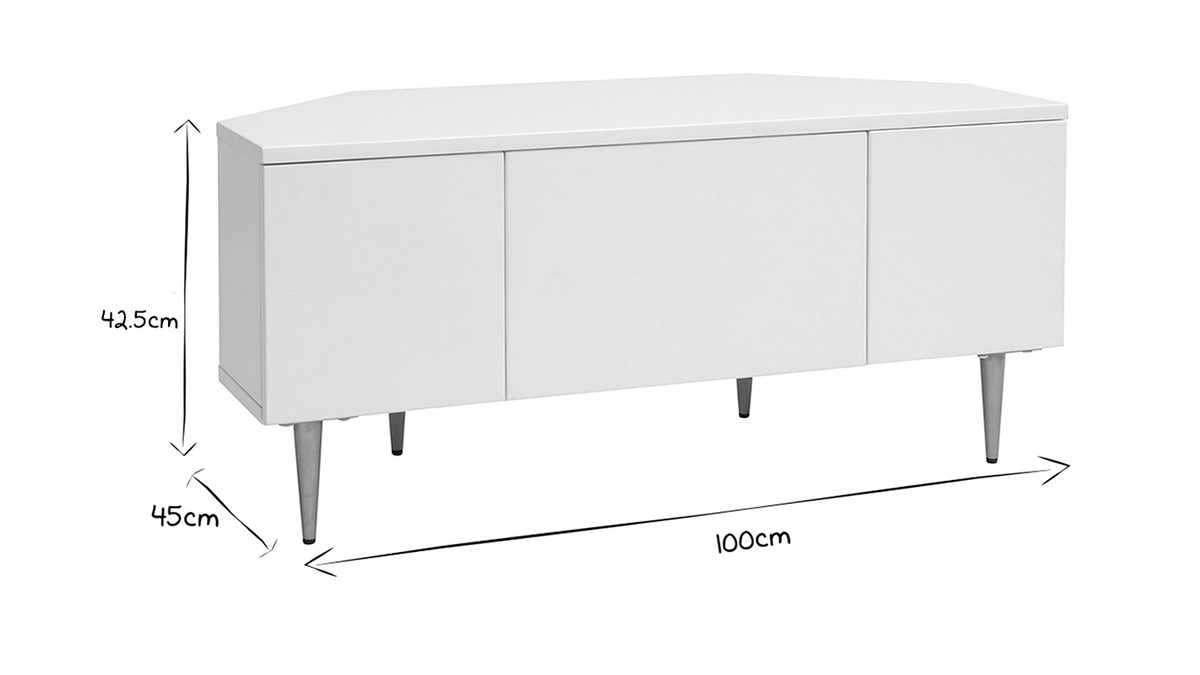 Meuble TV d'angle design blanc mat L100 cm KAROL