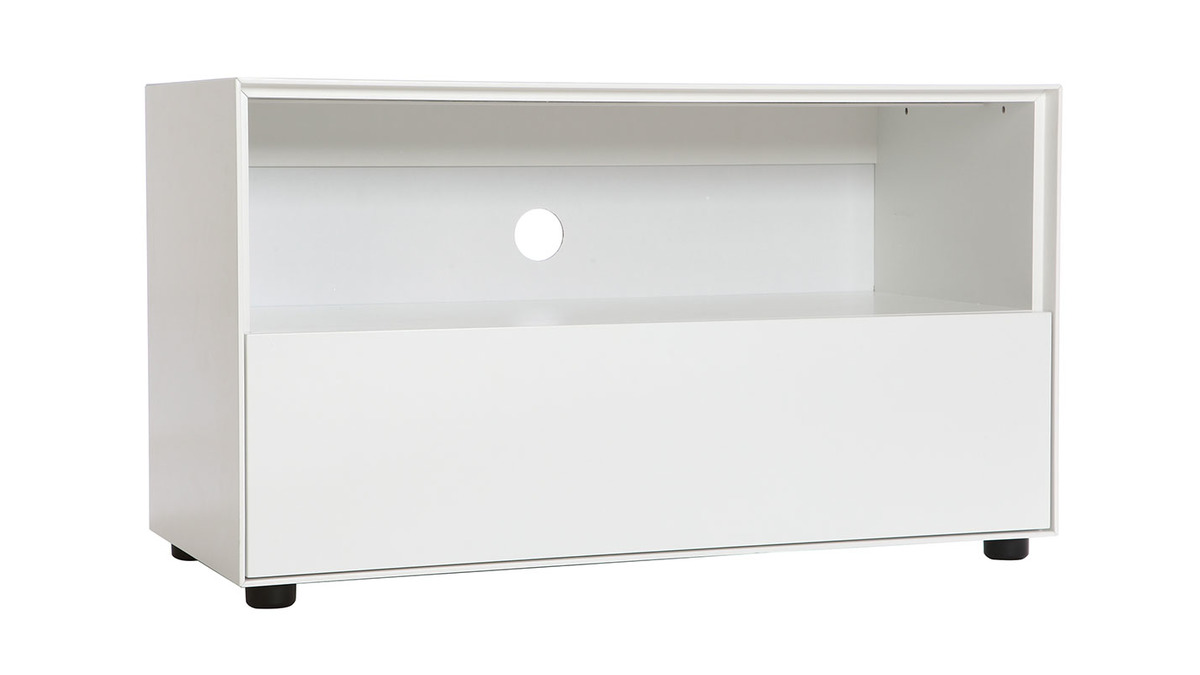 Meuble TV design 90cm blanc mat  1 tiroir MARK