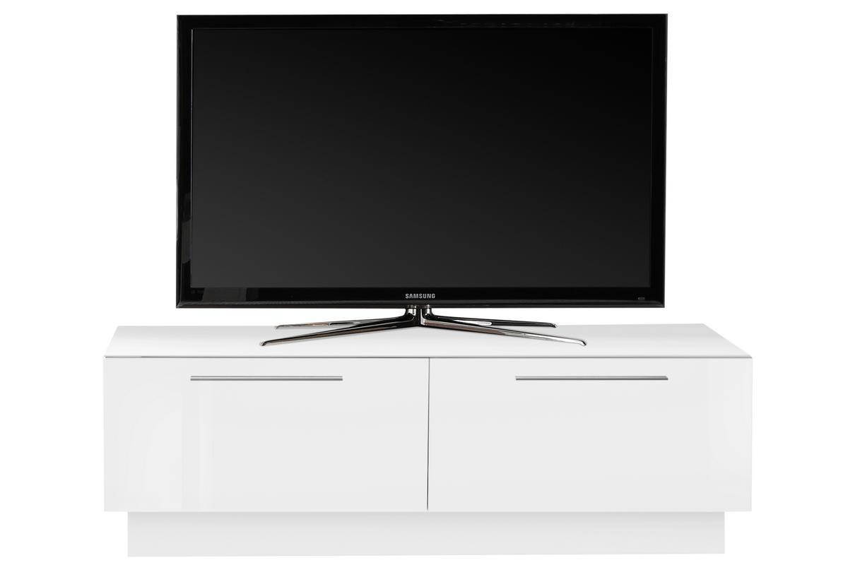Meuble TV design avec tiroir et rangement blanc brillant L138 cm ETERNEL
