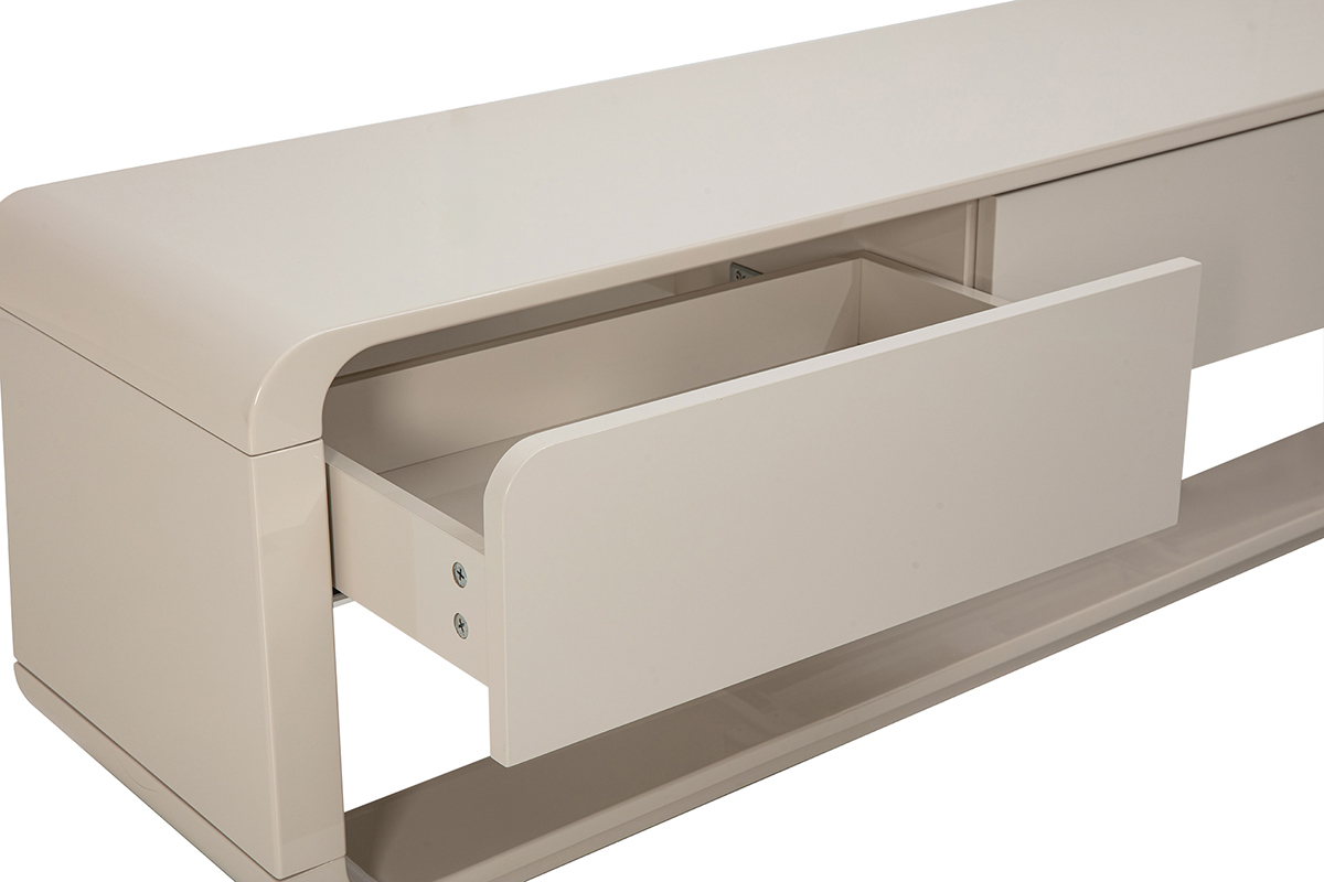 Meuble TV design beige brillant 3 tiroirs L179.5 cm SAILOR