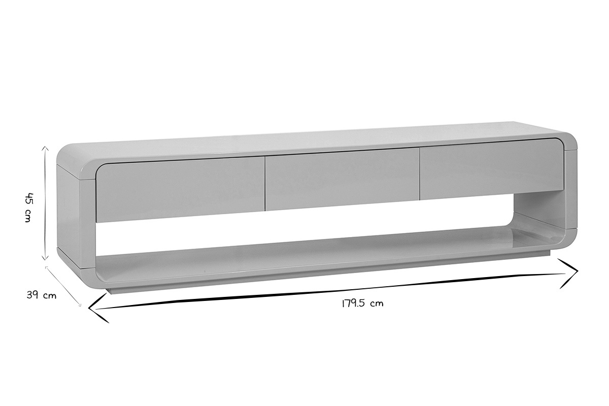 Meuble TV design beige brillant 3 tiroirs L179.5 cm SAILOR