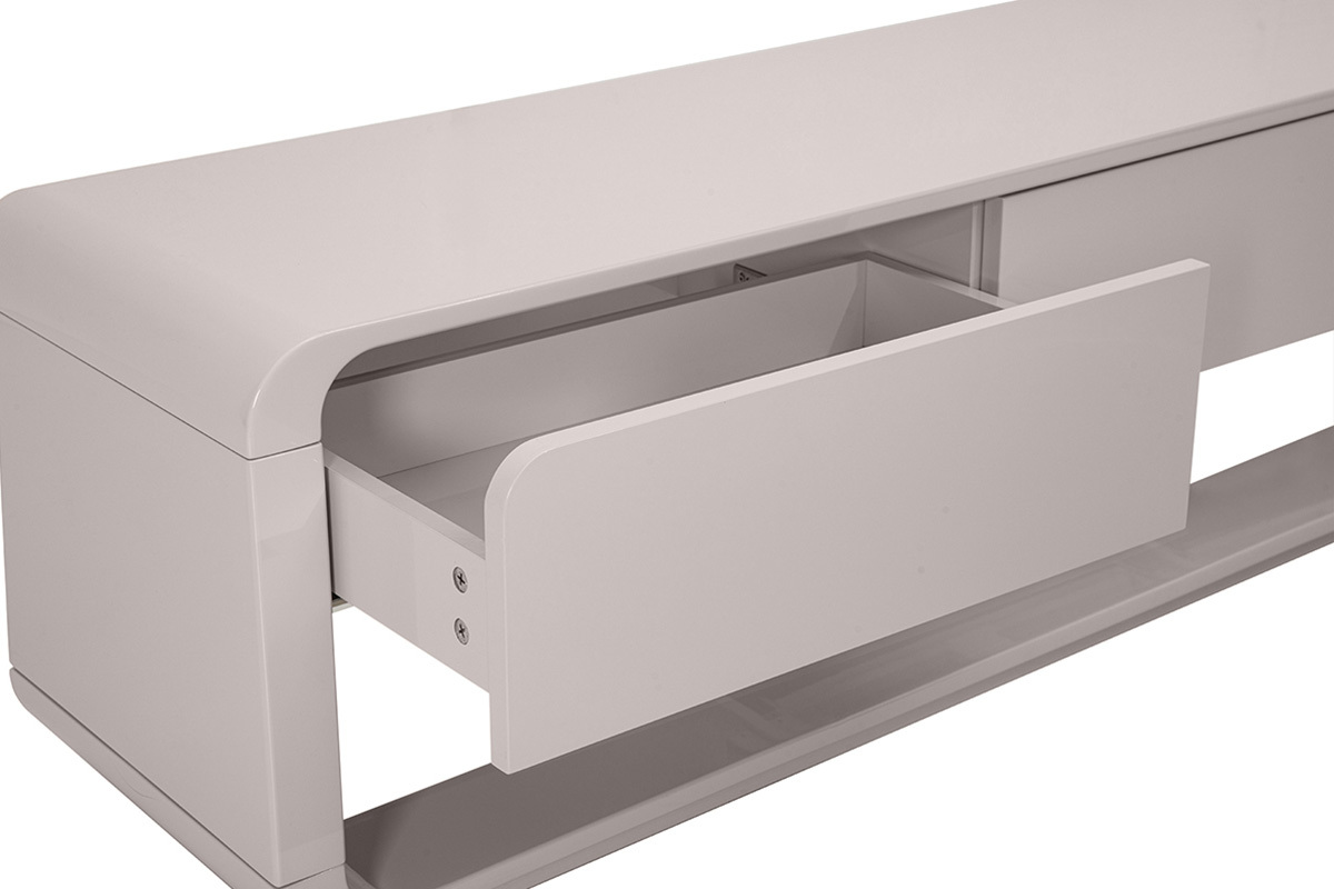 Meuble TV design beige laqu� brillant 3 tiroirs L179.5 cm SAILOR