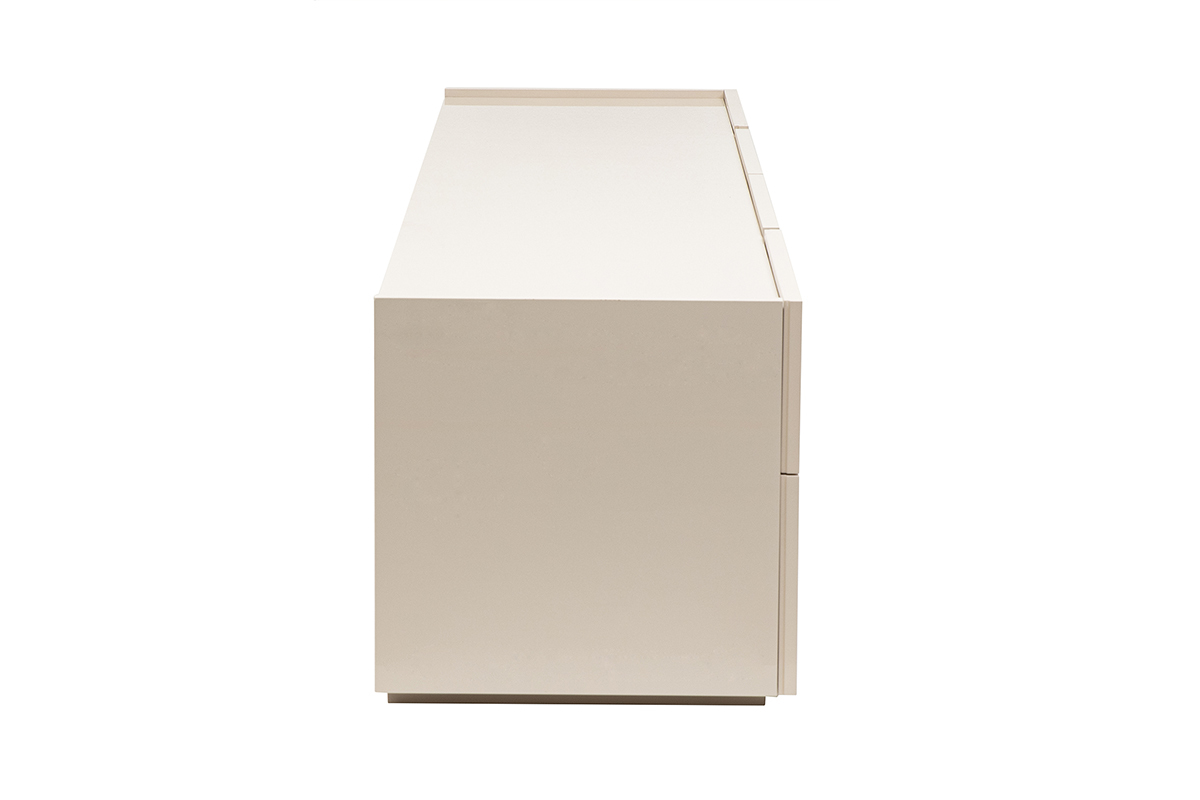 Meuble TV design beige laqu� brillant avec rangements L199.8 cm ISAURE
