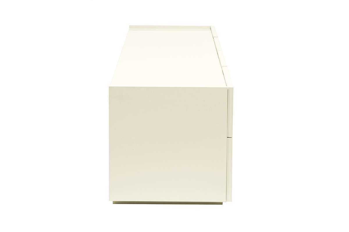 Meuble TV design beige laqu� brillant avec rangements L199.8 cm ISAURE