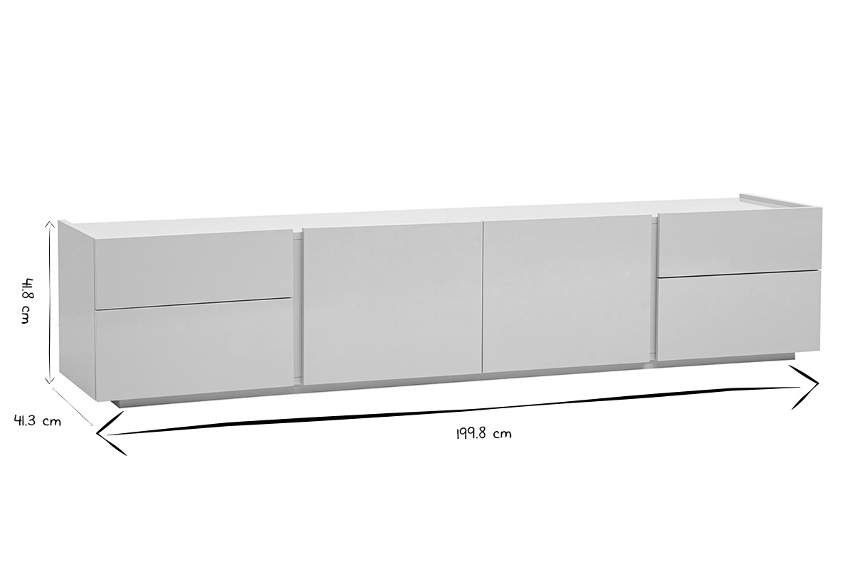 Meuble TV design beige laqu� brillant avec rangements L200 cm ISAURE