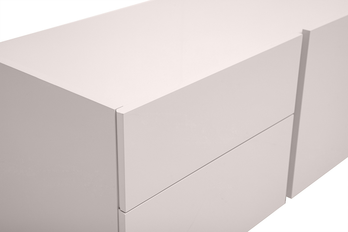 Meuble TV design beige laqu� brillant avec rangements L200 cm ISAURE