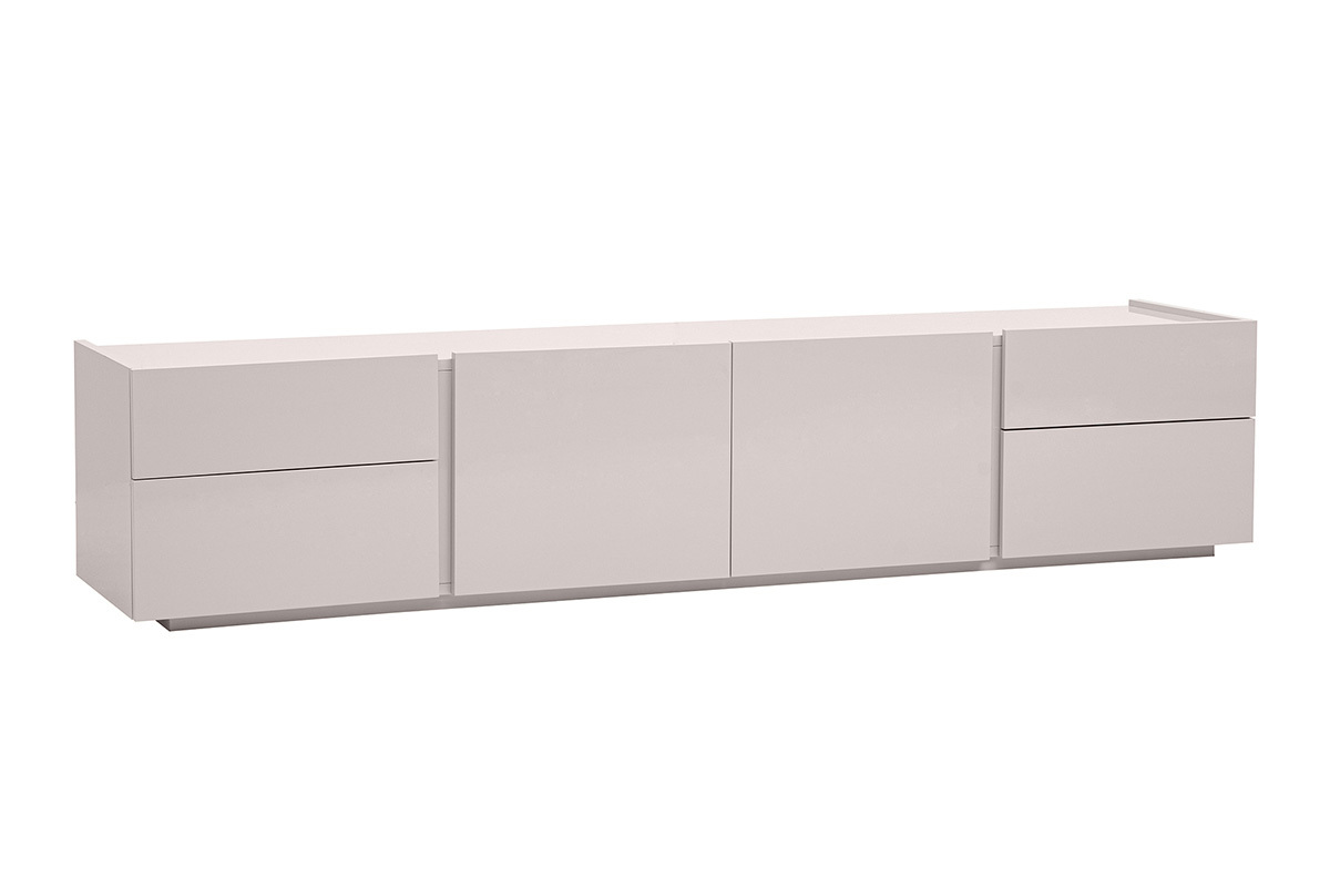 Meuble TV design beige laqu� brillant avec rangements L200 cm ISAURE