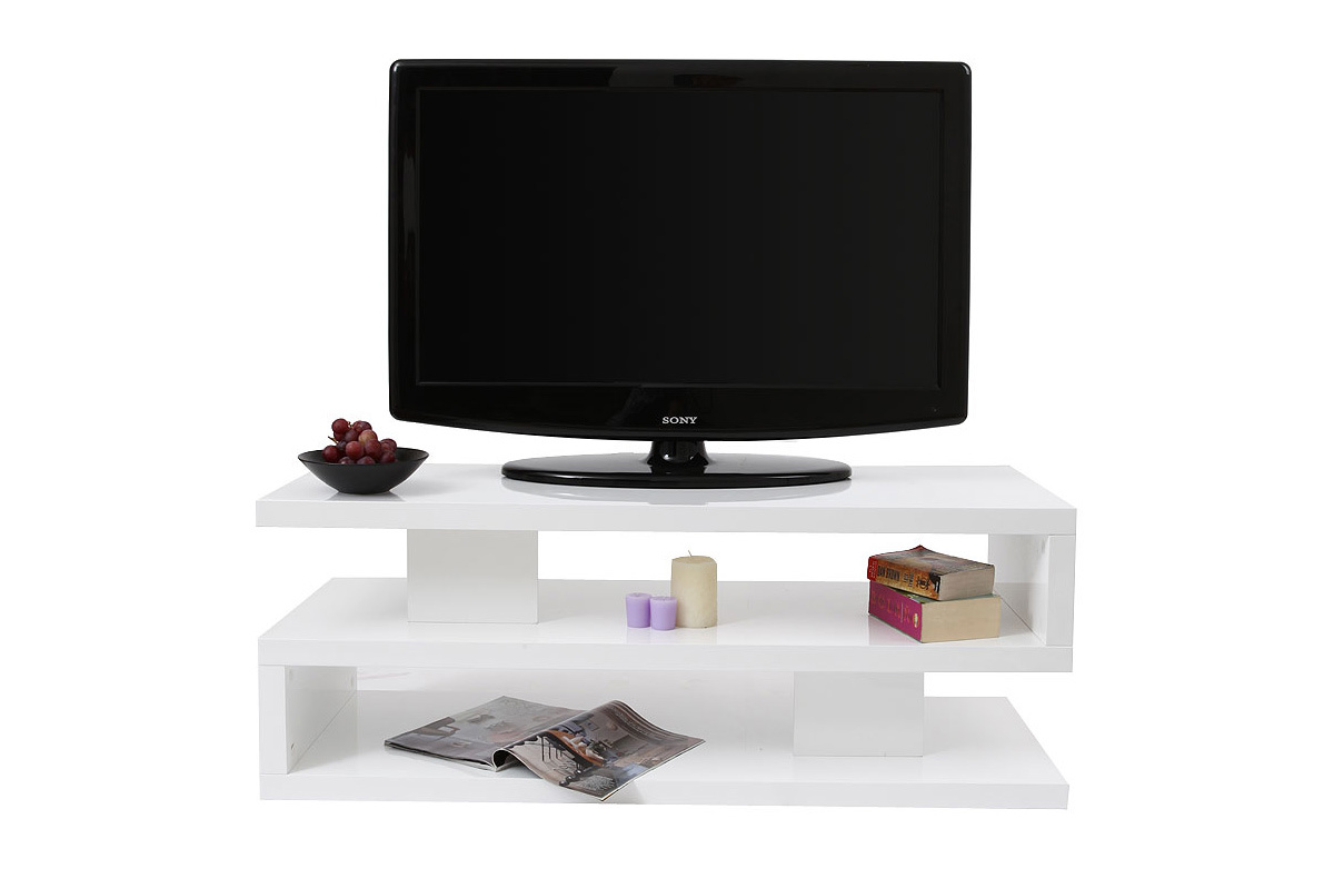 Meuble TV design blanc  laqu brillant L120 cm NEXY