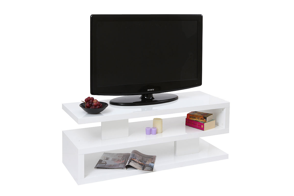 Meuble TV design blanc  laqu brillant L120 cm NEXY