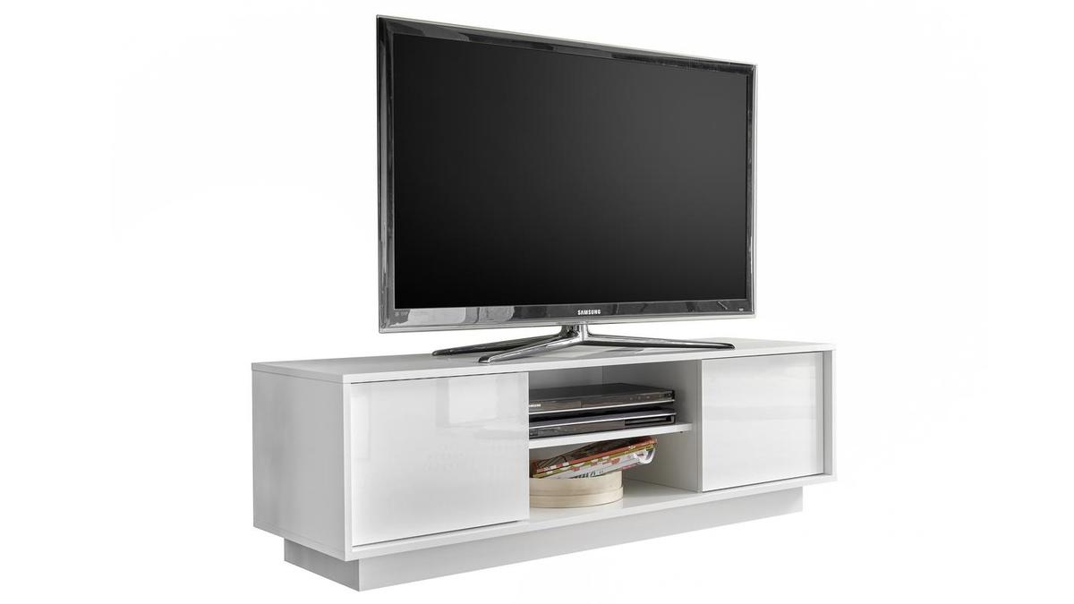 Meuble TV design blanc laqu brillant L138 cm COMO