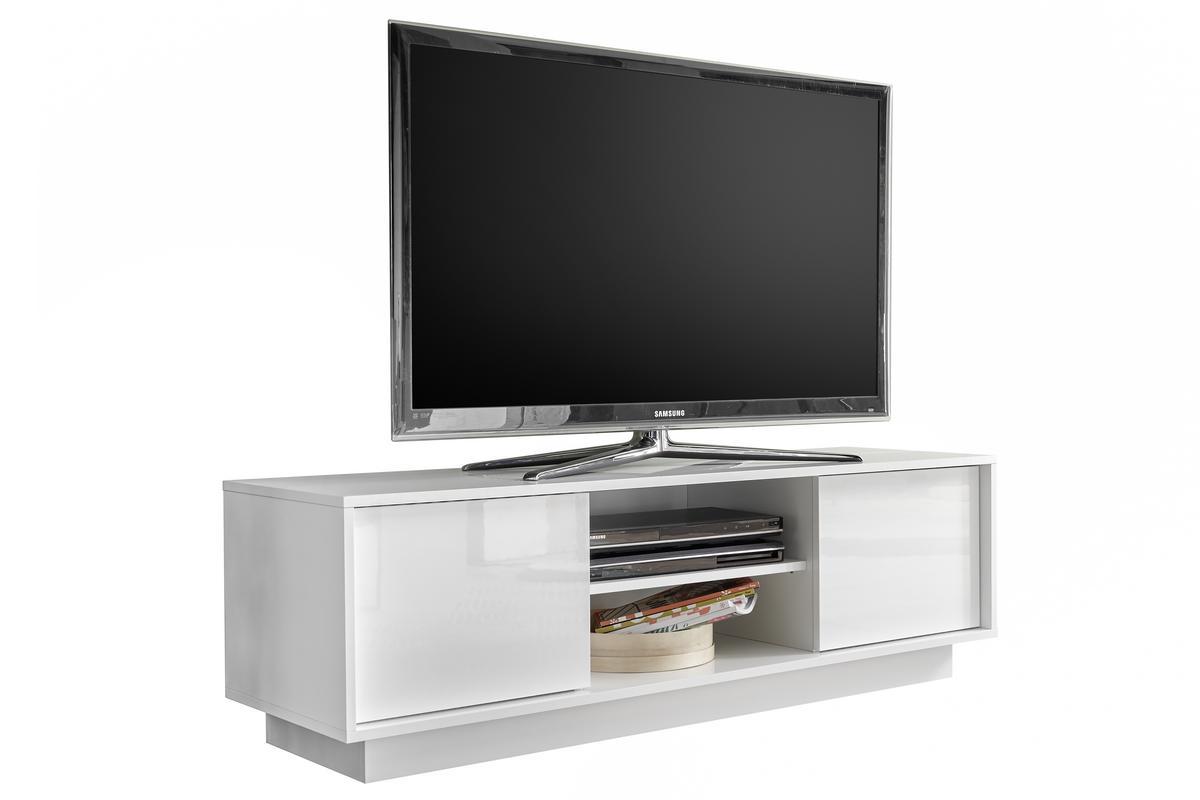 Meuble TV design blanc laqu� brillant L138 cm COMO