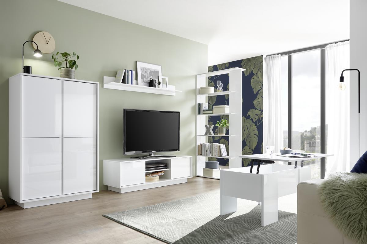 Meuble TV design blanc laqu� brillant L138 cm COMO