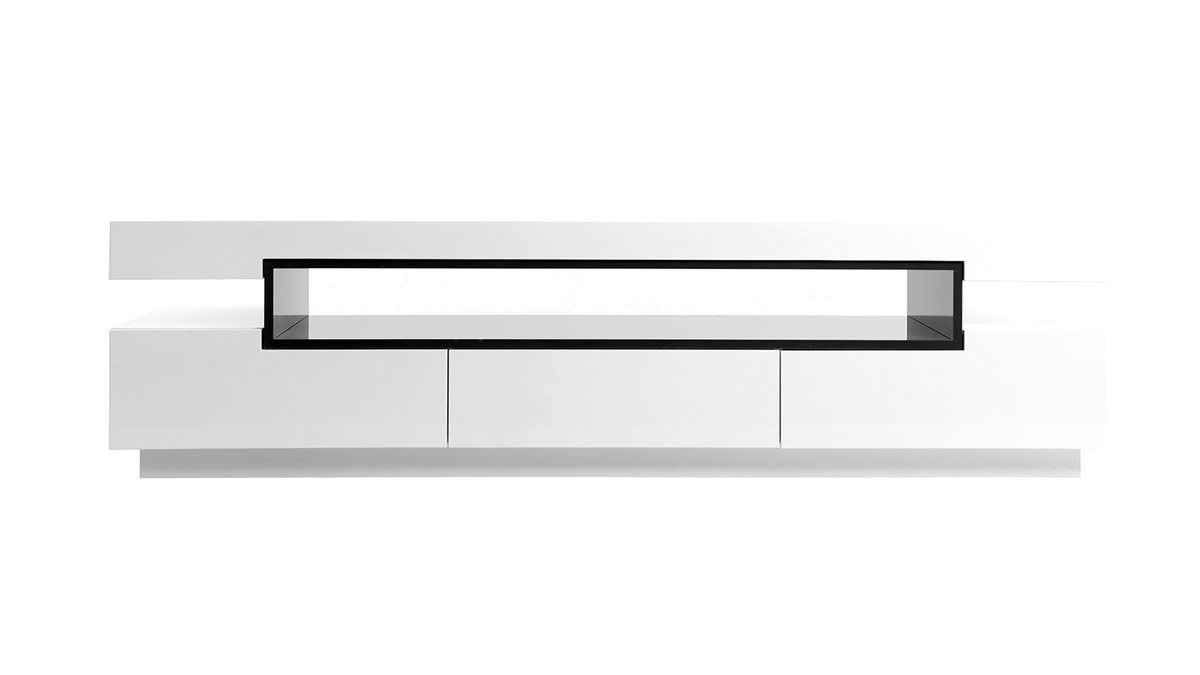 Meuble TV design blanc laqu brillant L200 cm LIVO