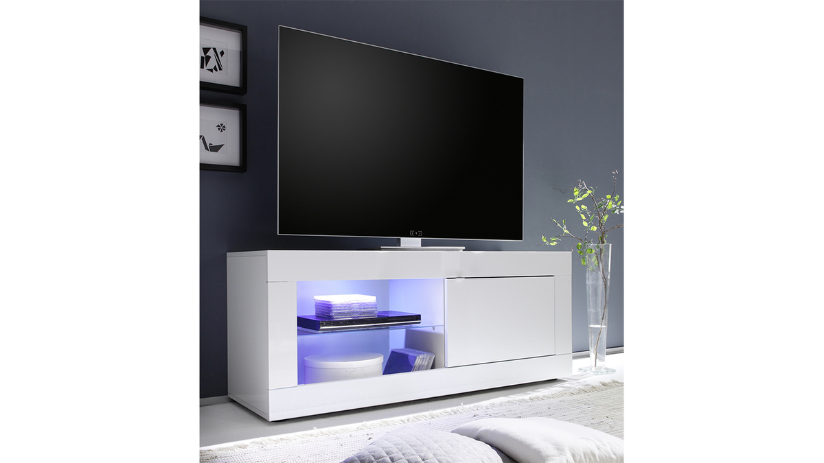 Meuble TV design blanc laqu L140 cm LATTE