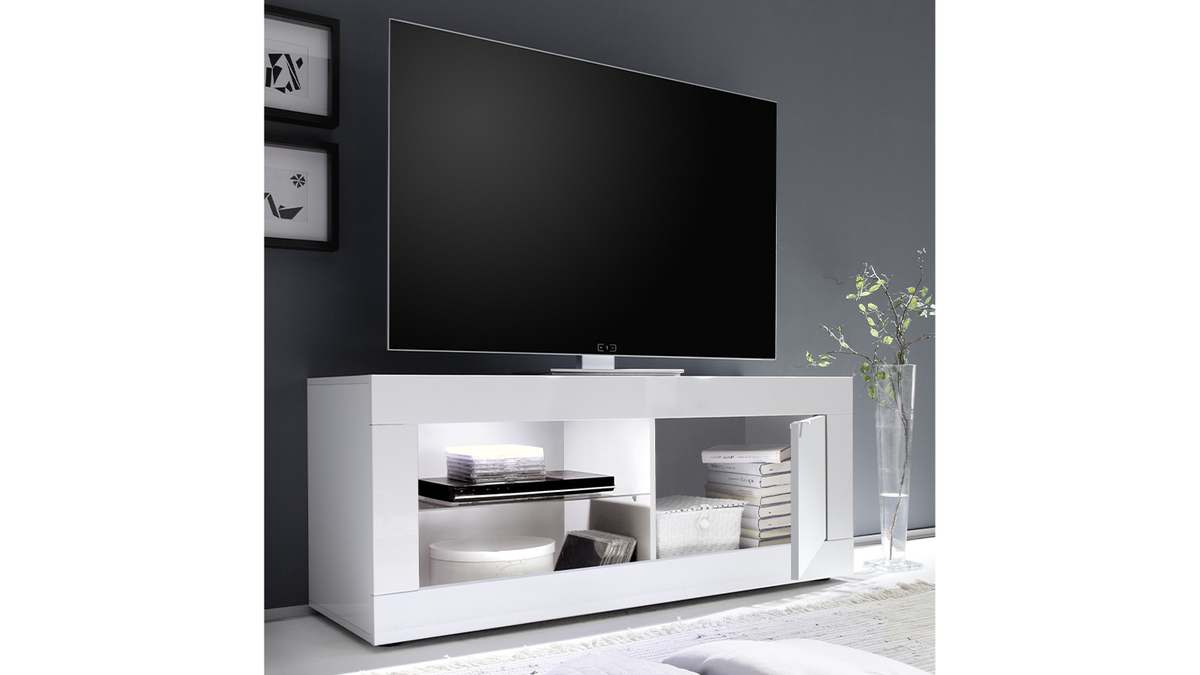 Meuble TV design blanc laqu L140 cm LATTE