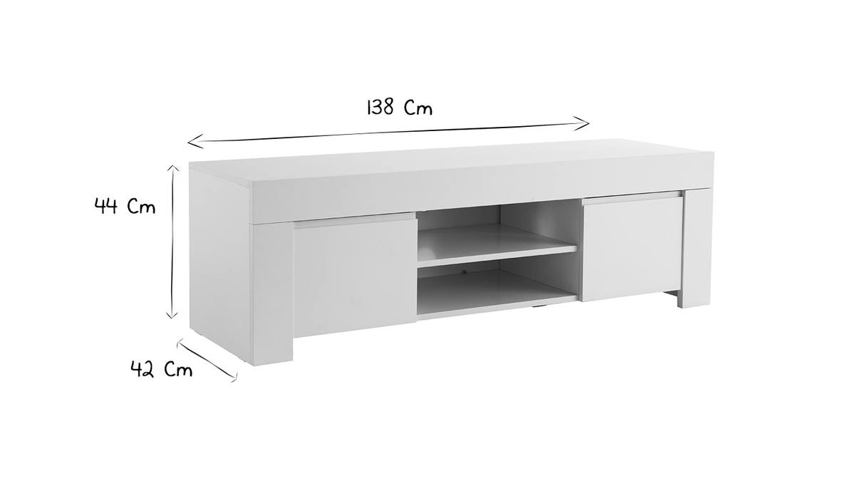 Meuble TV design blanc mat L138 cm TINO