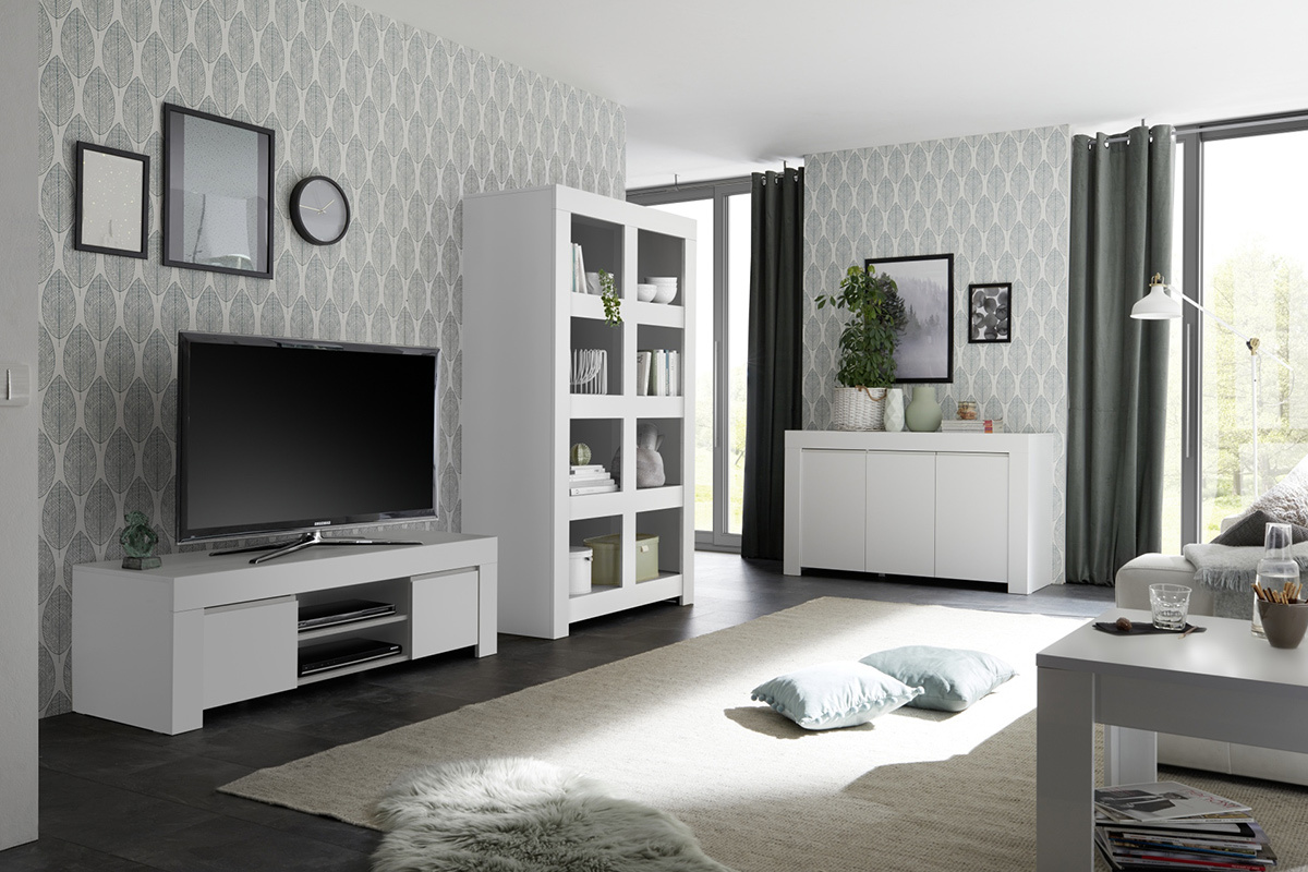 Meuble TV design blanc mat L138 cm TINO