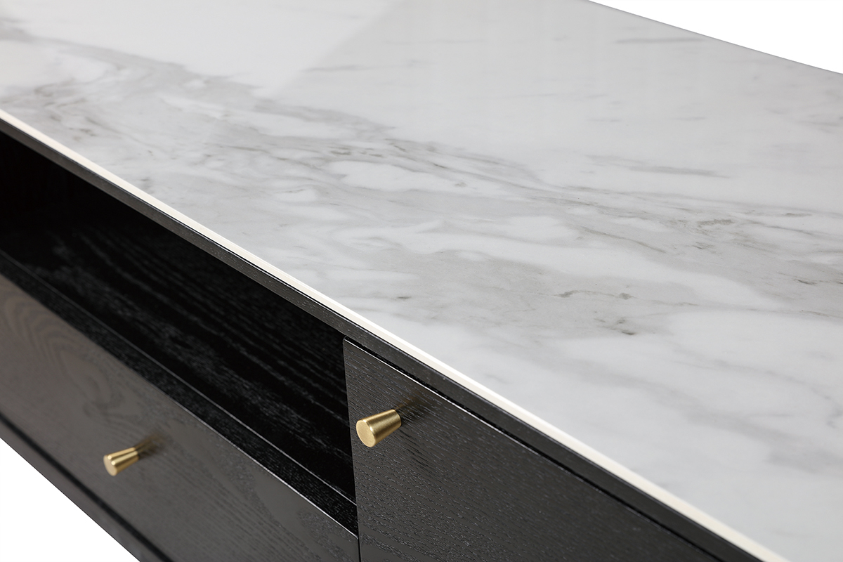 Meuble TV design effet marbre et pieds dors L160 cm ALLURE