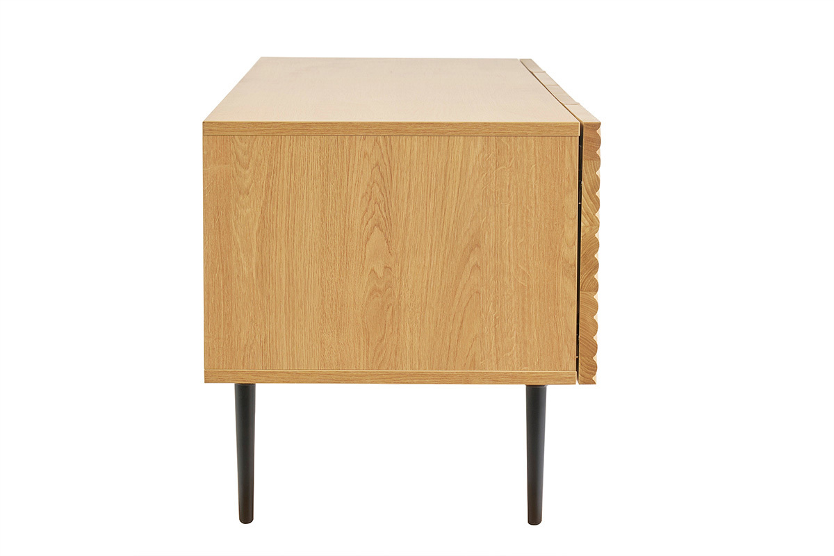 Meuble TV design en bois clair chne massif grav et mtal noir 4 portes L180 cm ARCHIPEL