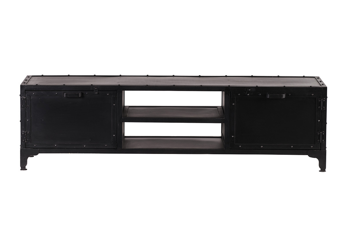Meuble TV design en mtal noir 150 cm FACTORY