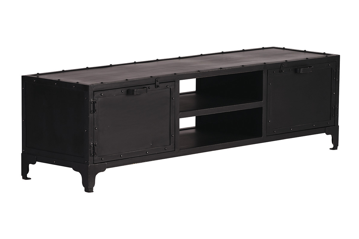 Meuble TV design en mtal noir 150 cm FACTORY