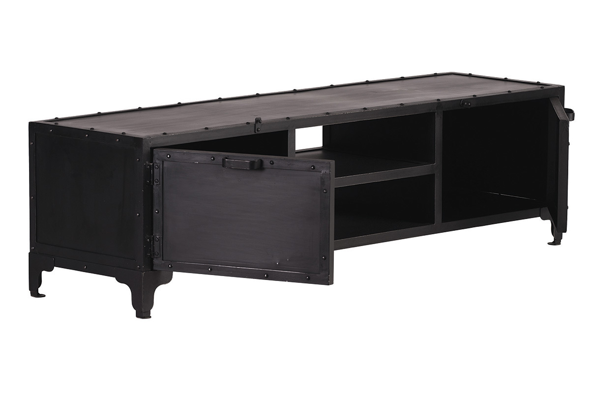 Meuble TV design en mtal noir 150 cm FACTORY