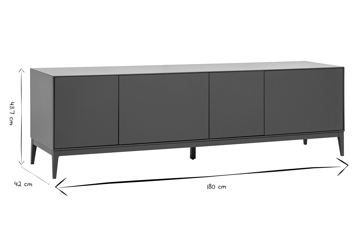 Meuble TV design gris brillant avec rangements L180 cm GRAY
