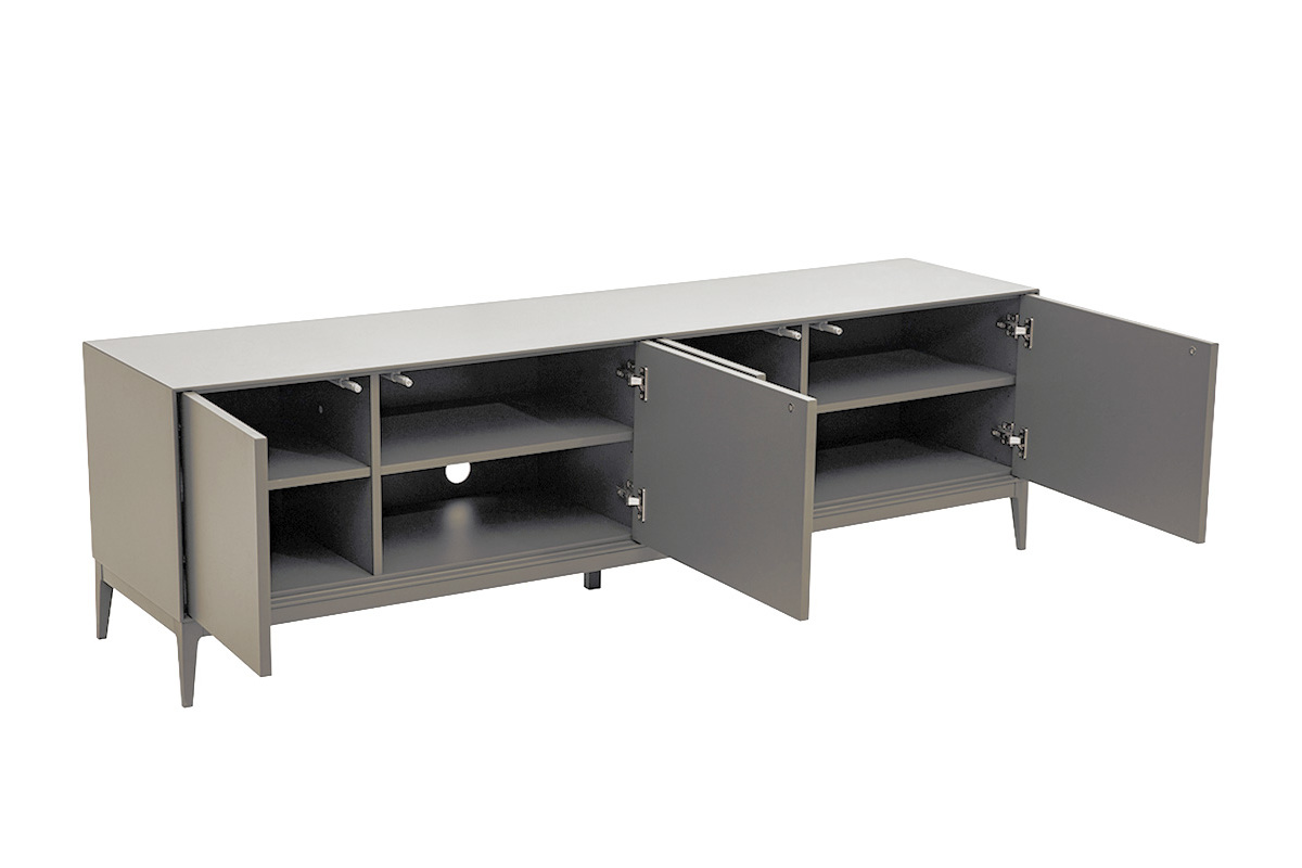 Meuble TV design gris laqu� mat avec rangements L180 cm GRAY
