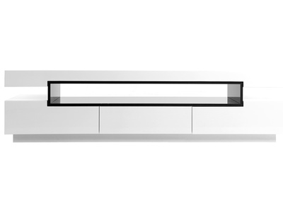 Meuble TV design laqu&eacute; blanc brillant LIVO