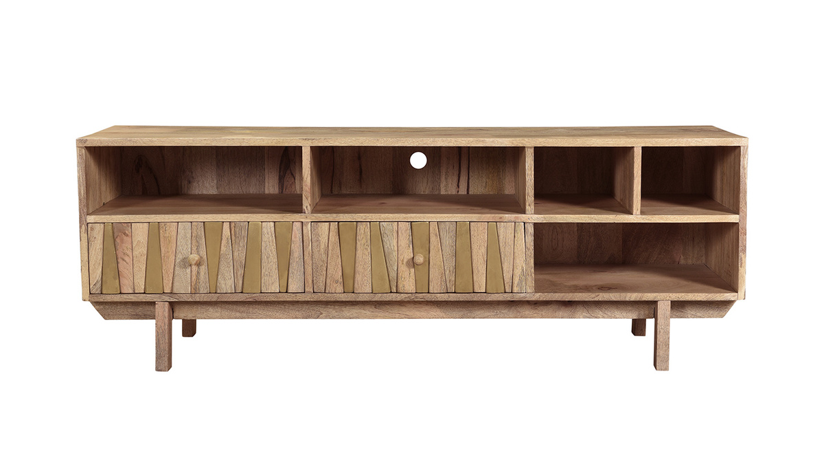 Meuble TV design manguier massif et laiton L140 cm ZAIKA