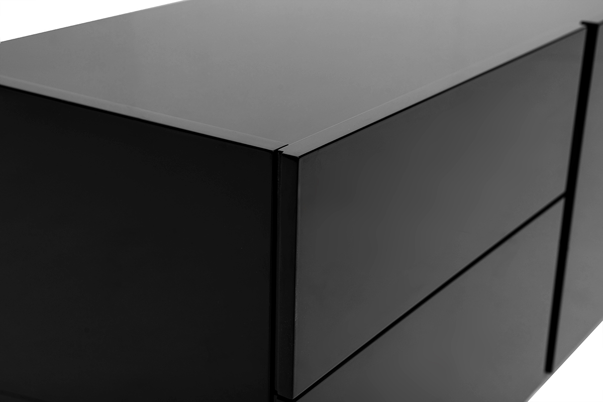 Meuble TV design noir laqu� brillant avec rangements L200 cm ISAURE