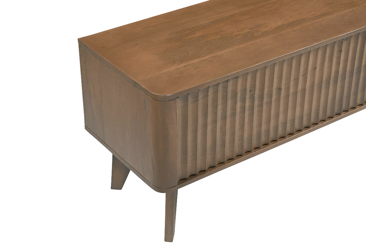 Meuble TV en bois fonc� manguier massif avec porte coulissante L160 cm ALDA