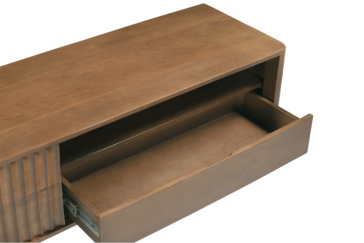 Meuble TV en bois fonc� manguier massif avec porte coulissante L160 cm ALDA