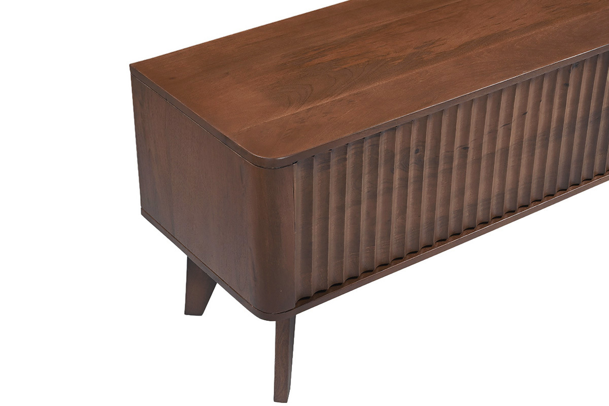 Meuble TV en bois fonc� manguier massif avec porte coulissante L160 cm ALDA