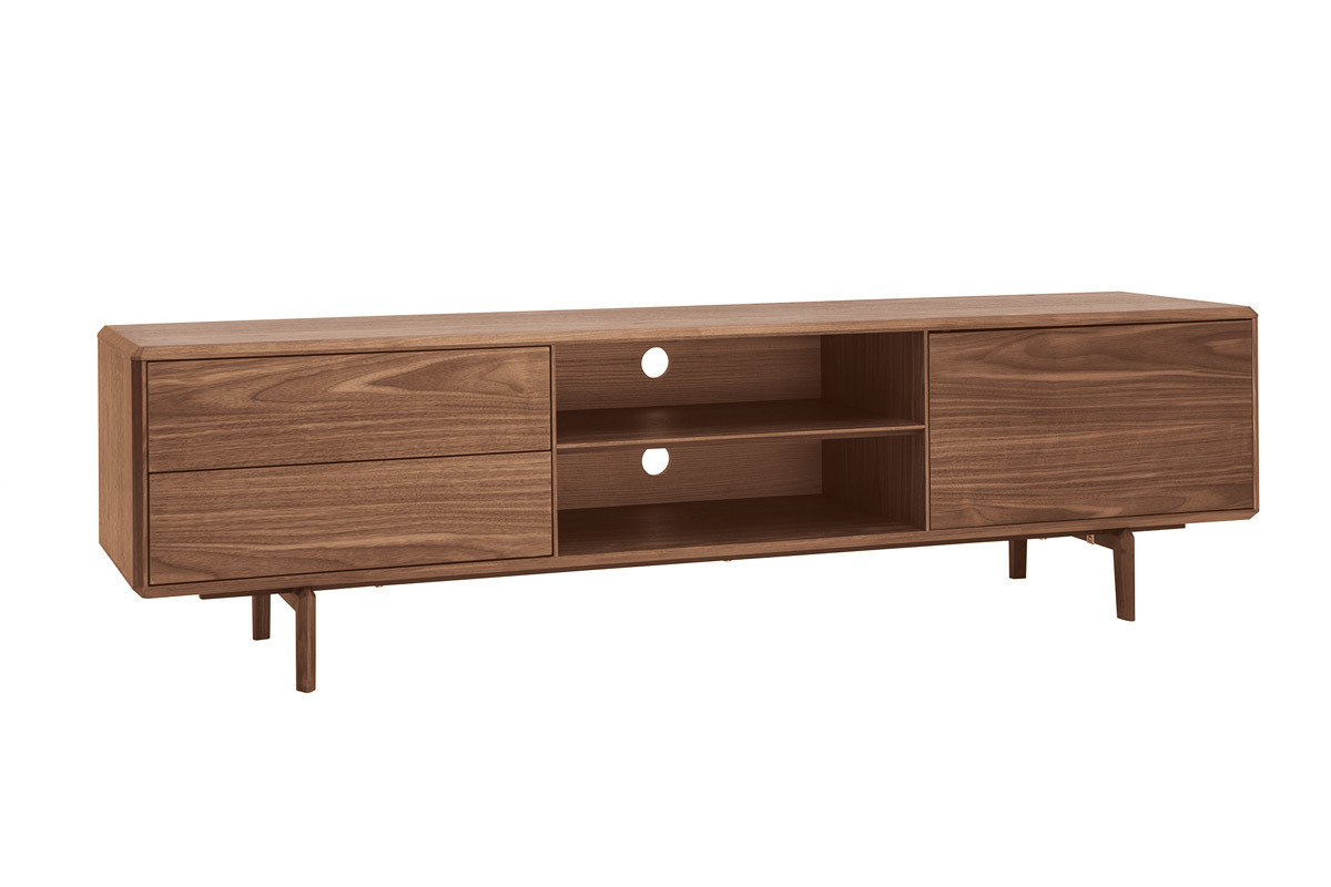 Meuble TV en bois fonc noyer 1 porte 2 tiroirs L180 cm SUVA