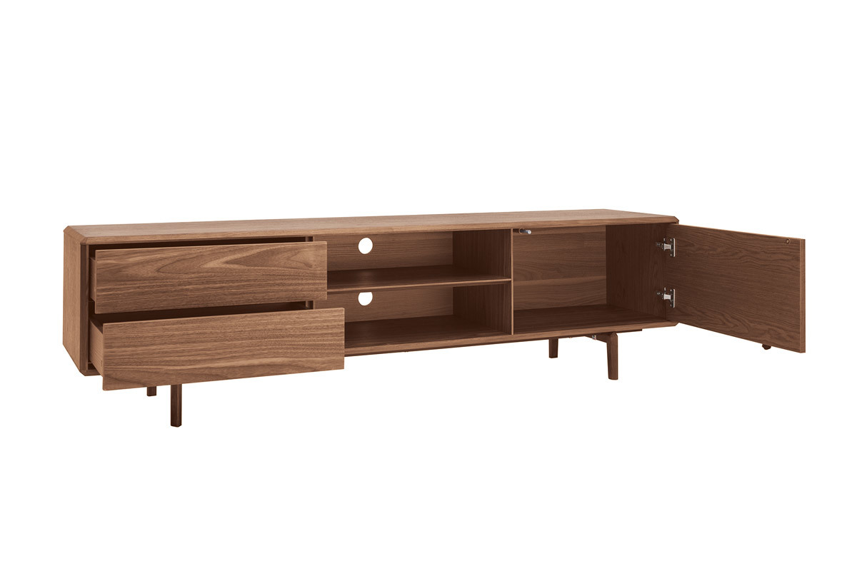 Meuble TV en bois fonc noyer 1 porte 2 tiroirs L180 cm SUVA