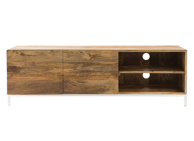 Meuble TV en bois manguier massif et métal blanc 145cm BOHO