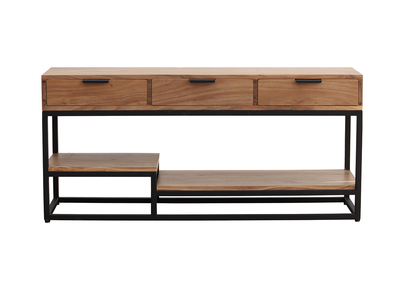 Meuble TV en bois massif et métal noir L115 cm WARREN