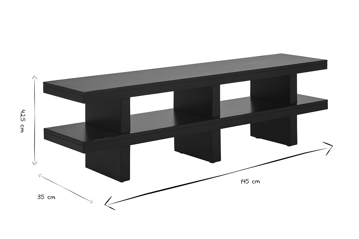 Meuble TV en bois massif noir L145 cm NALO