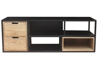 Meuble TV en manguier massif et m&eacute;tal noir JAIPUR - Miliboo & St&eacute;phane Plaza