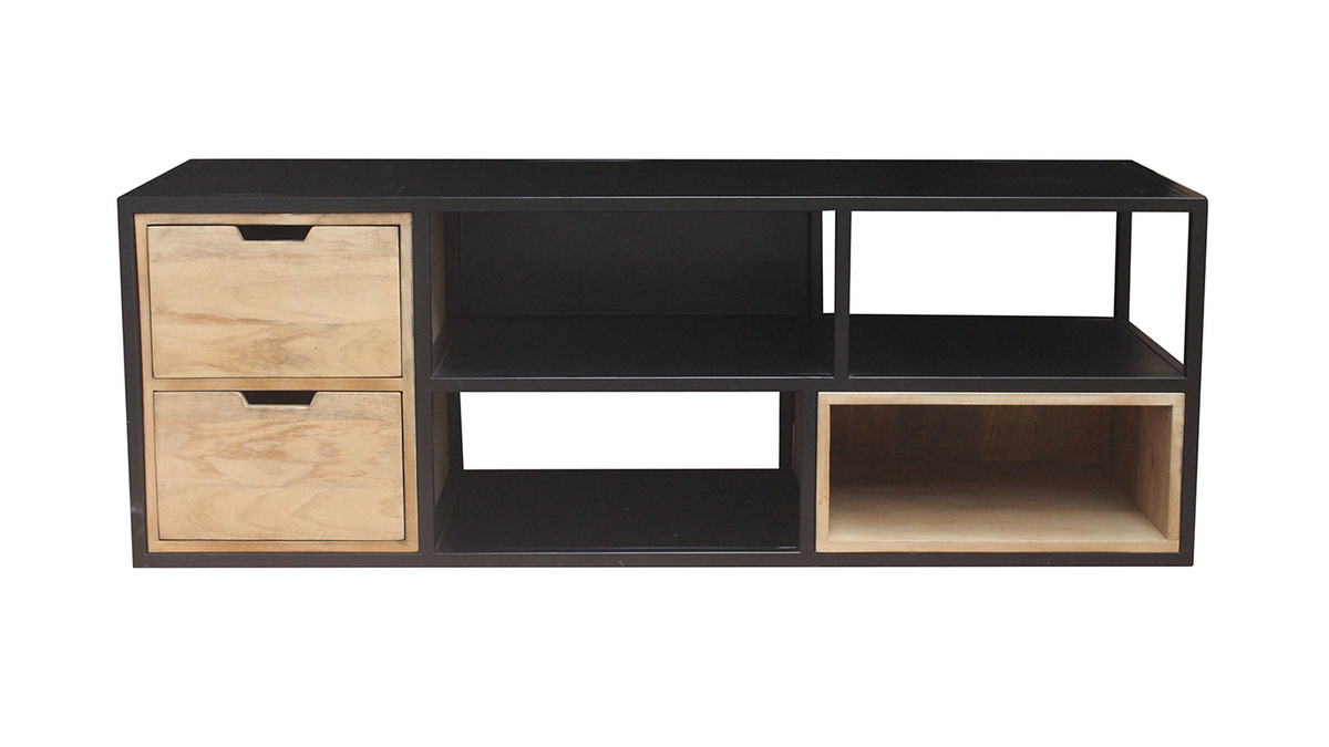 Meuble TV en manguier massif et mtal noir L140 cm JAIPUR